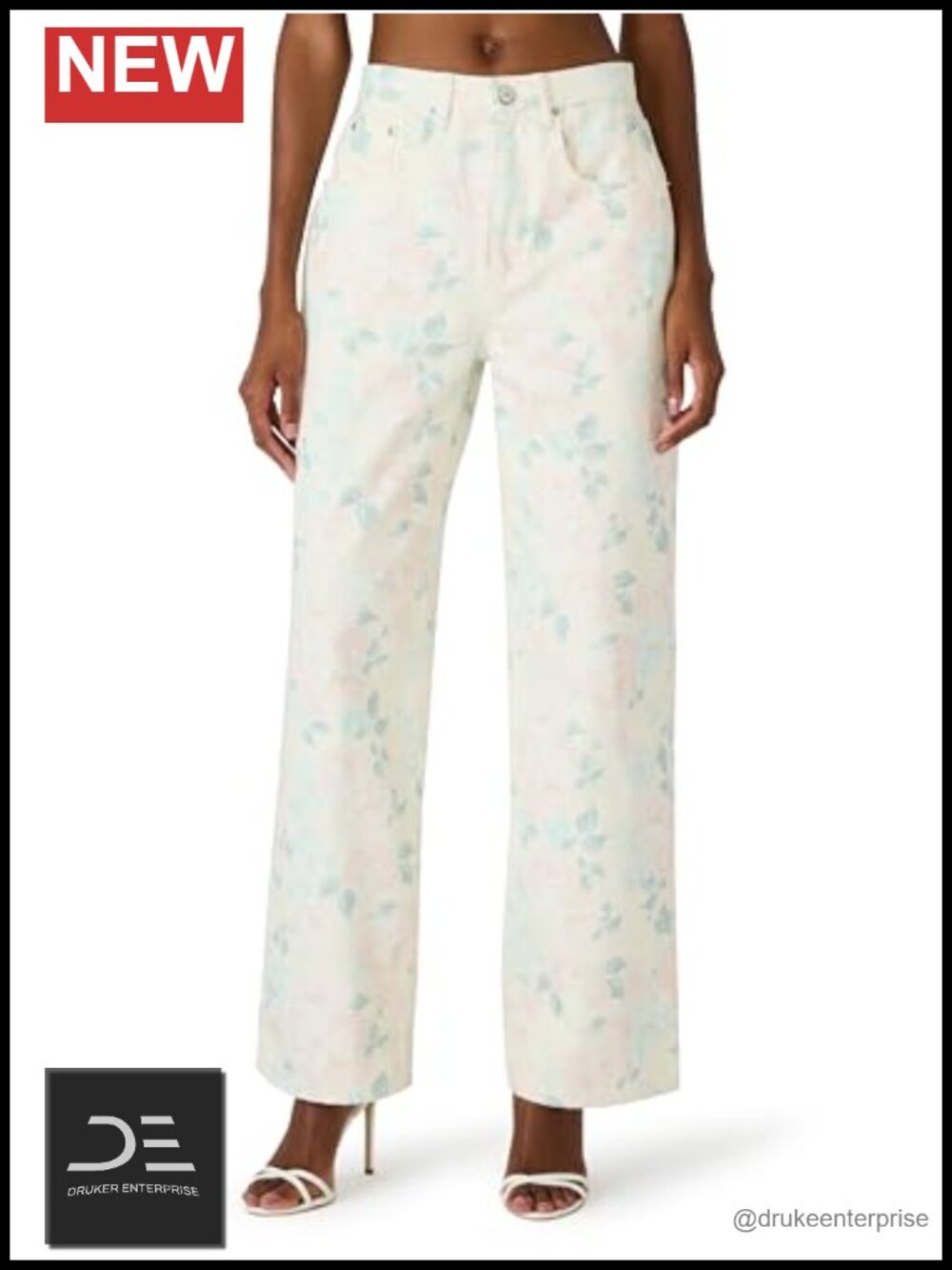 Relaxed Fit Straight Leg 100% Cotton Floral Jeans